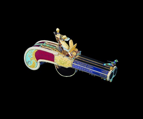Double-barrelled pistol with singing bird from the collection of Maurice Sandoz Sandoz collection at Mechanical Wonders at A La Vieille Russie