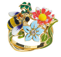 "diorette" ring in 18K yellow gold, diamond, citrine and lacquer