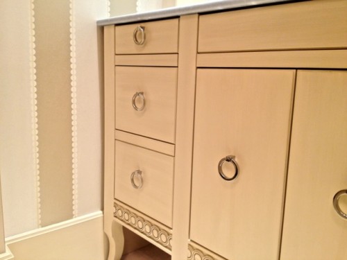 Women's powder room vanity detail designed by Klaff's in the Connecticut governor's residence for The People's Project