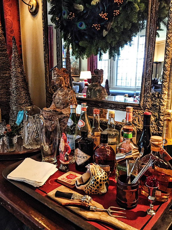 Holiday bar at designer Lisa Hilderbrand's antique Connecticut house