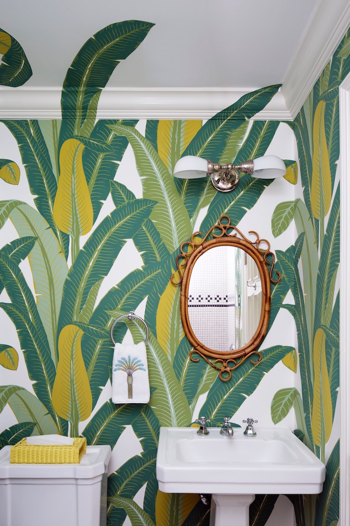 Kemble Interiors with Schumacher Tropical Isle wallpaper