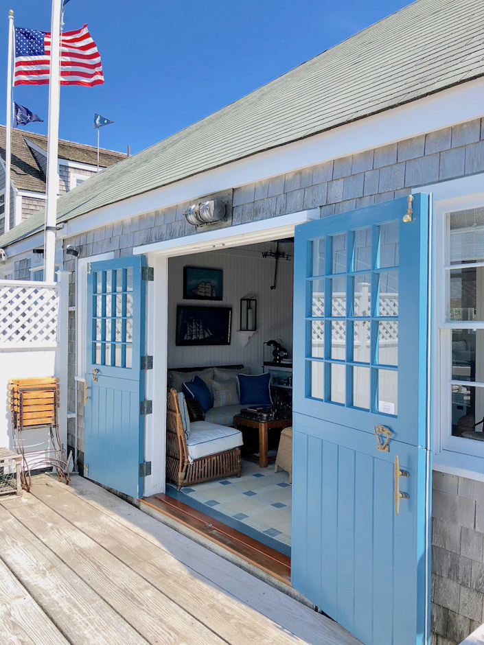 Nantucket boathouse deck doors