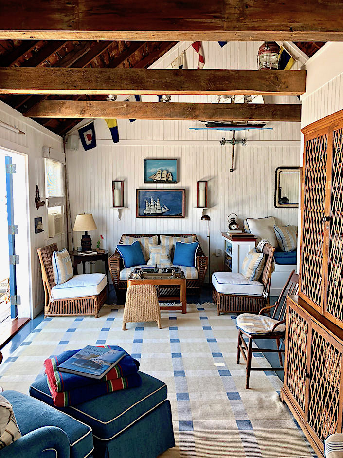 Nantucket boathouse decorated by Gary McBournie