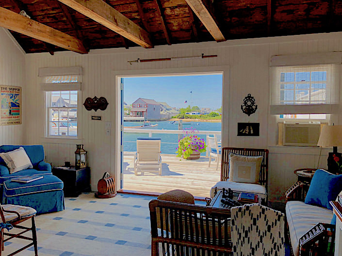 Nantucket boathouse looking out onto deck