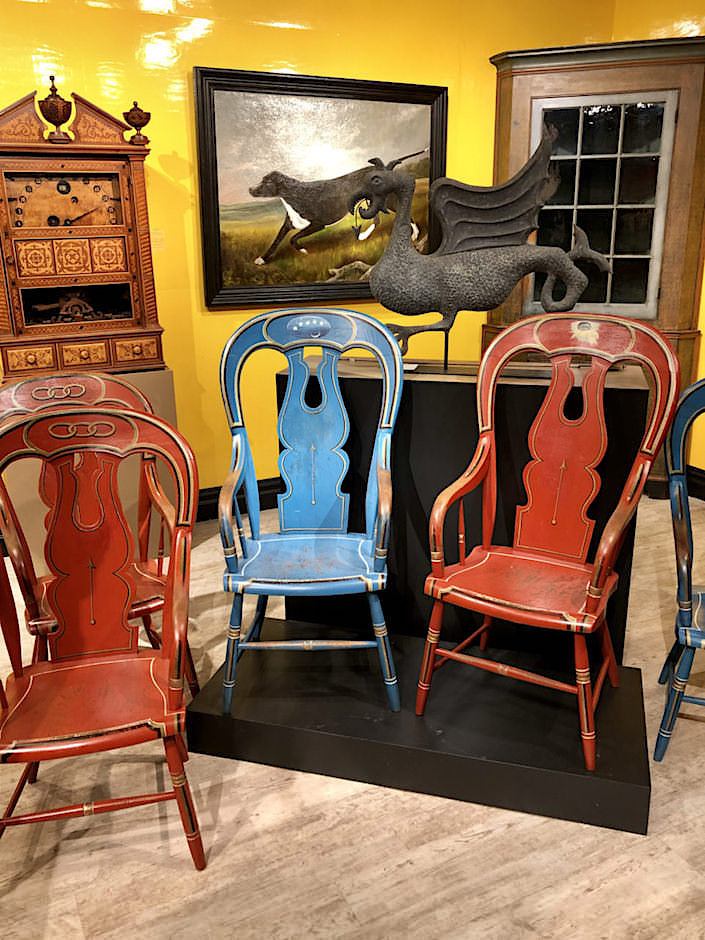 captain chairs and gargoyle weathervane at Kelly Kinzle Winter Show 2019 booth