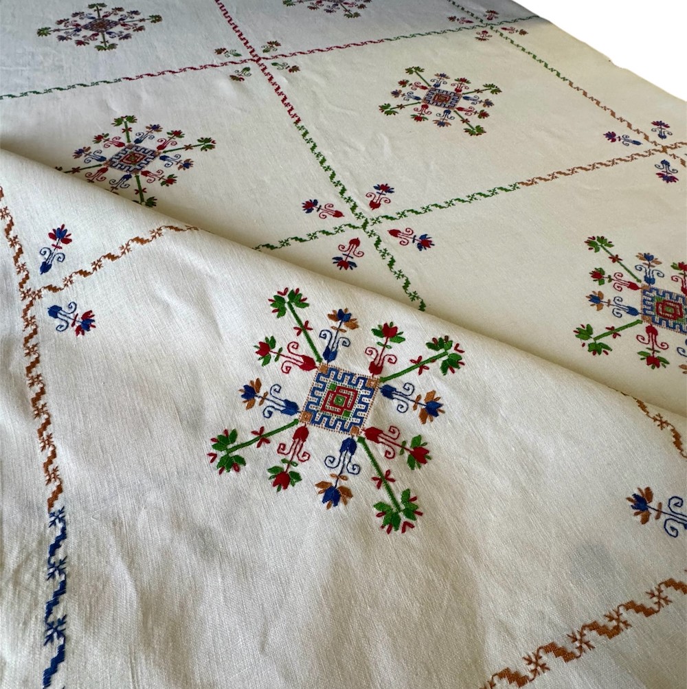 Vintage Hand Embroidered Tablecloth