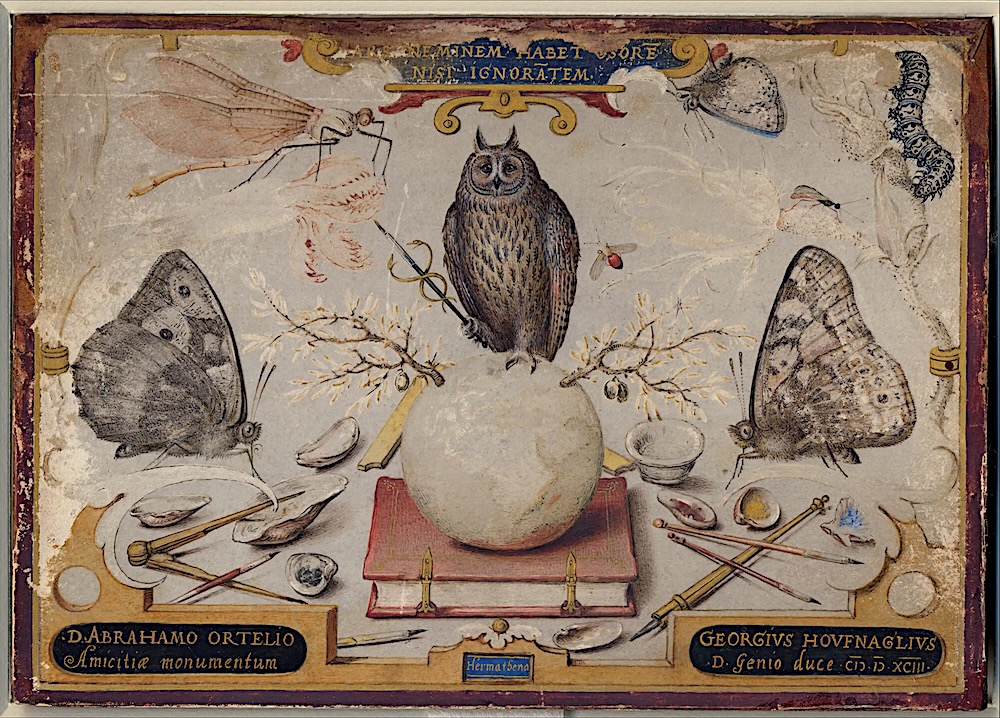 Joris Hoefnagel Allegory for Abraham Ortelius, 1593. Photo Antwerp, Museum Plantin-Moretus