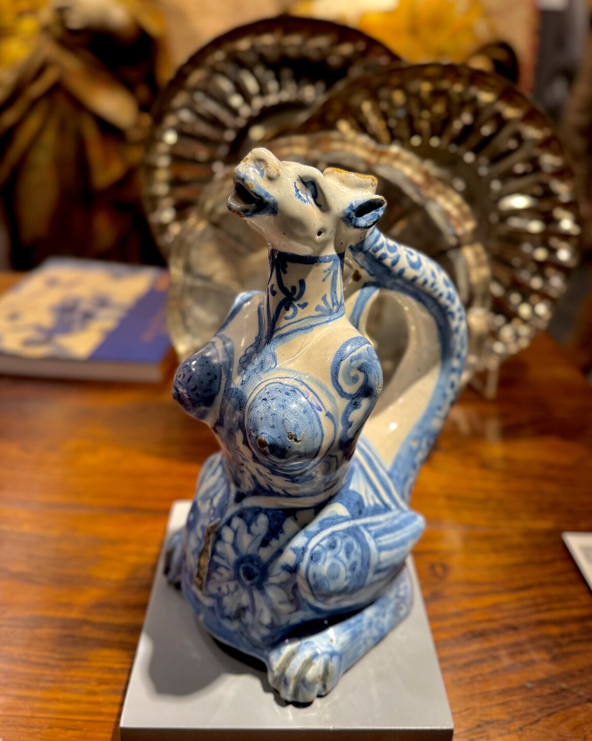 Portuguese faience chimera jog from Sao Roque Antiques at the Winter Show via Quintessence