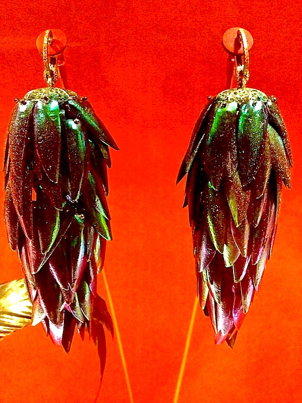 JAR Pendant Earrings, 2011 Beetle wings, emeralds, tsavorite garnets, diamonds JAR