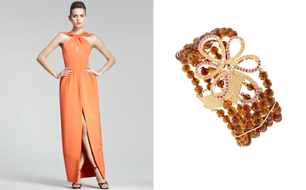 Armani Fall 2012 gown with Lalique jewelry Giorgio Armani Waterfall-Pleat Gown