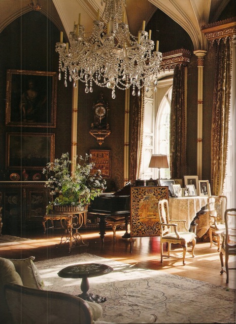 Birr Castle music room with chandelier