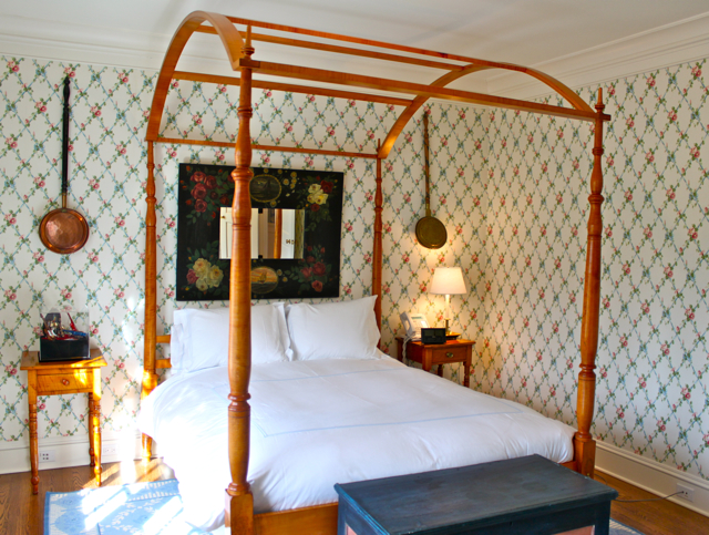 Antique cherry maple four poster bed in Diamond Baratta designed house Living with heirlooms