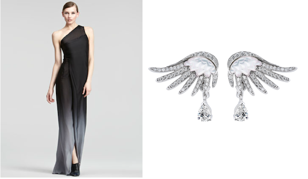 Donna Karan fall 2012 ombre dress and Lalique earrings Donna Karan gown and Lalique jewelry