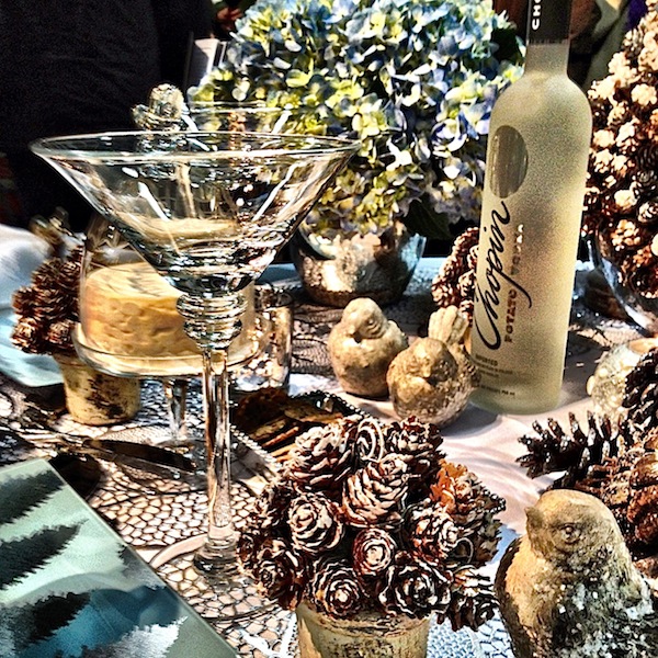 Holiday tabletop with pine cones At Home for the Holidays