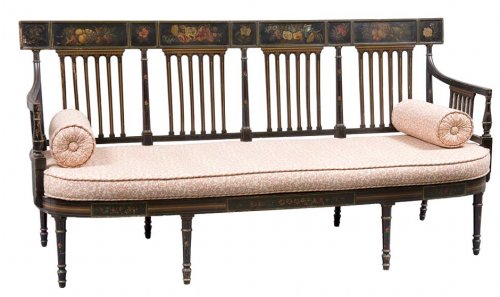 George III painted quadruple chairback settee c.1800 George III painted bench in Doyle New York auction