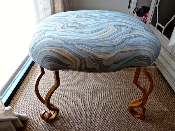 Hickory Chair footstool with Hable textiles Blue for fall 2012 Hable textiles collection for Hickory Chair