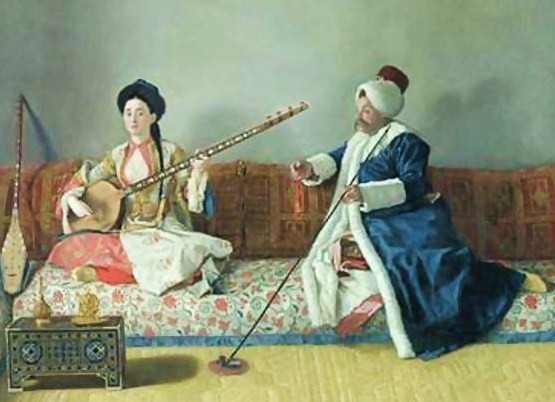 Jean-Etienne Liotard's Turkish Portrait de Monsieur Levett et Mademoiselle Glavani Assis Sur un Divan en Costume Turc,