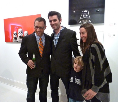 Dale May with Samuel Owen Gallery owners Lee and Cindy Milazzo and son