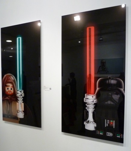 Dale May's Obi Wan Saber and Vader Saber from Lego Star Wars show at Samuel Owen Gallery