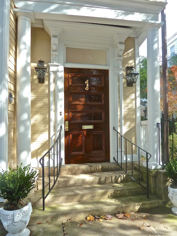wood door and yellow