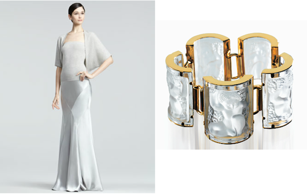 Ralph Lauren Black label outfit with Lalique Nysa bracelet Ralph Lauren Black label Octavia skirt with Lalique jewelry