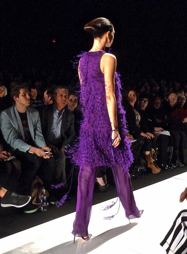 Chado Ralph Rucci violet feathered tunic and chiffon pants for fall 2013 Ralph Rucci
