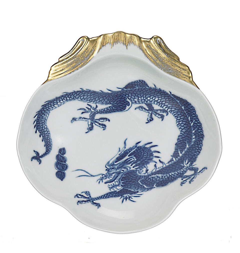 Mottahedeh Blue Dragon Shell Dish chinese new year