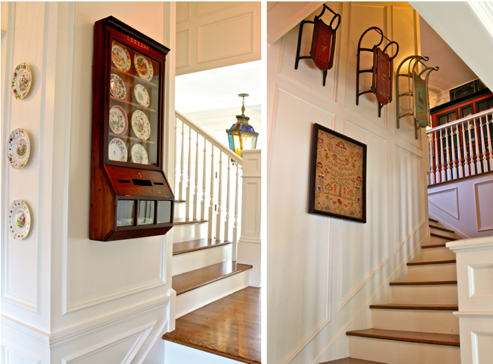 Collection of antique sleds Antique collections in Diamond Baratta designed house in Connecticut
