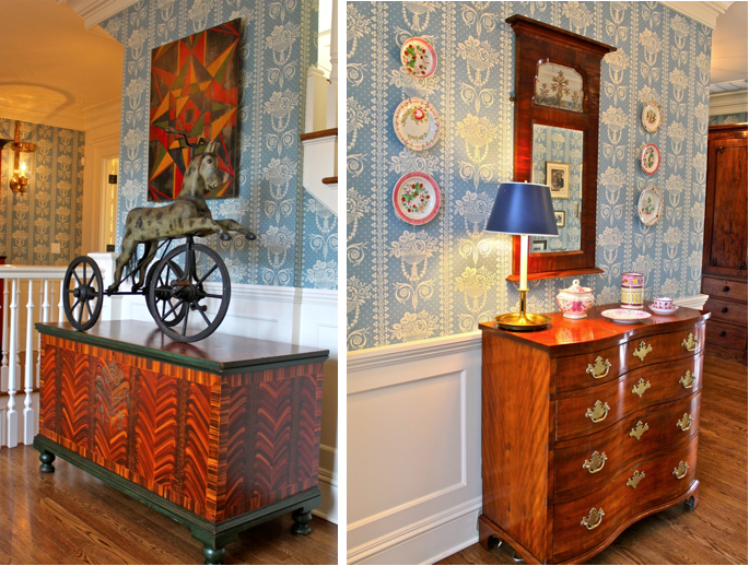 Federal and rustic American antiques in a Diamond Baratta designed house