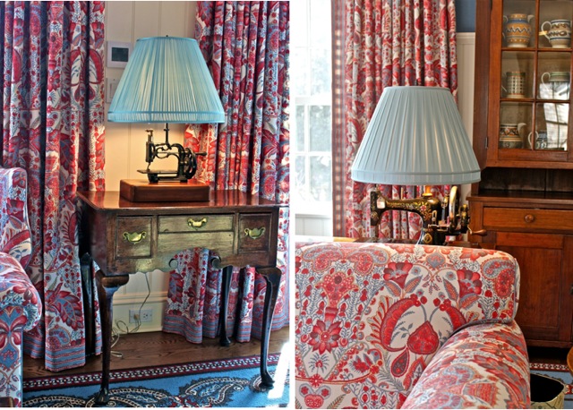 Sewing machine lamps in Diamond Baratta house in Connecticut Repurposing antiques as lighting fixtures