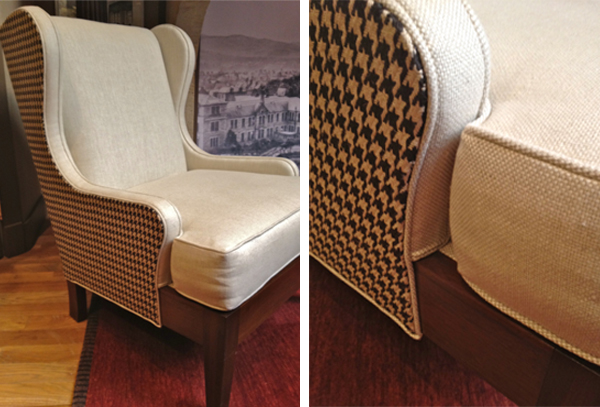 The-New-Traditionalists-Chair-No.-One-Eighty.-Two-in-houndstooth-at-Holland-&-Sherry-Bespoke Holland & Sherry Bespoke store, Elizabeth Street, NYC