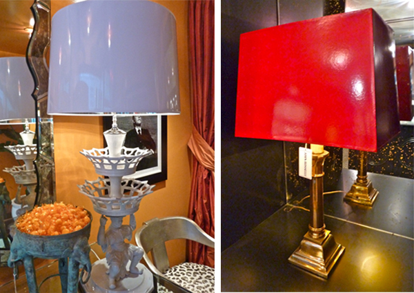 Vintage-lamps-at-Illumé-NYC High gloss lacquer lampshades