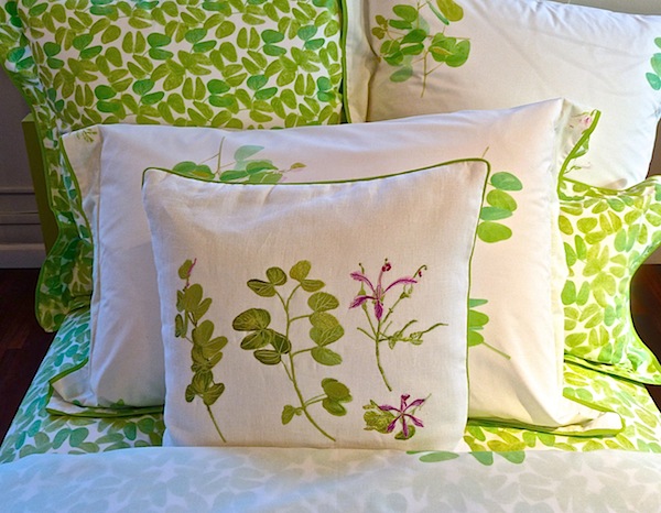 Yves Delorme Lolavert embroidered pillow from spring summer 2013 collection Yves Delorme