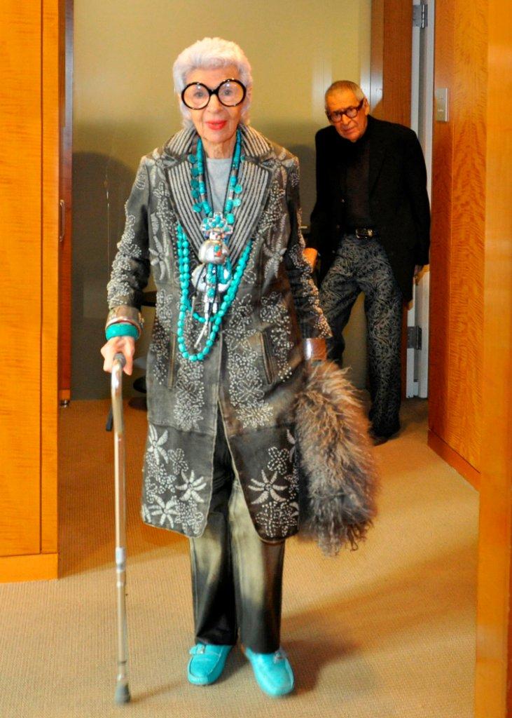 Iris Apfel and her husband of 64 years Carl Apfel; photo by Annie Watt Iris Apfel talk with Dara Caponigro of Veranda at Sothebys