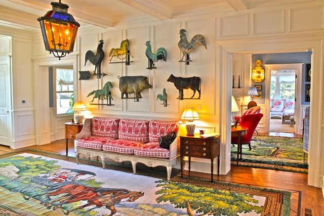 Front hall of Diamond Baratta designed Connecticut house Diamond Baratta design with weather vane collection