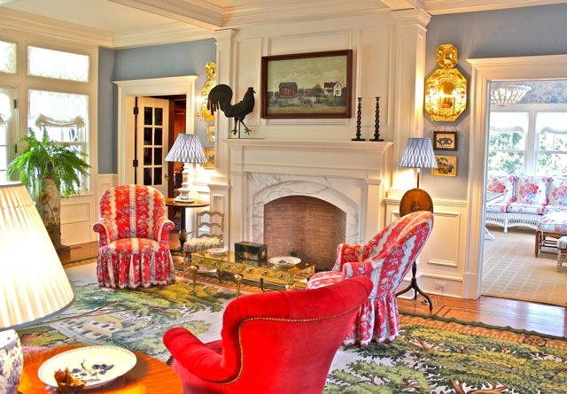 Living room of Diamond Baratta designed Connecticut home American antiques and collectibles in Diamond Baratta designed home