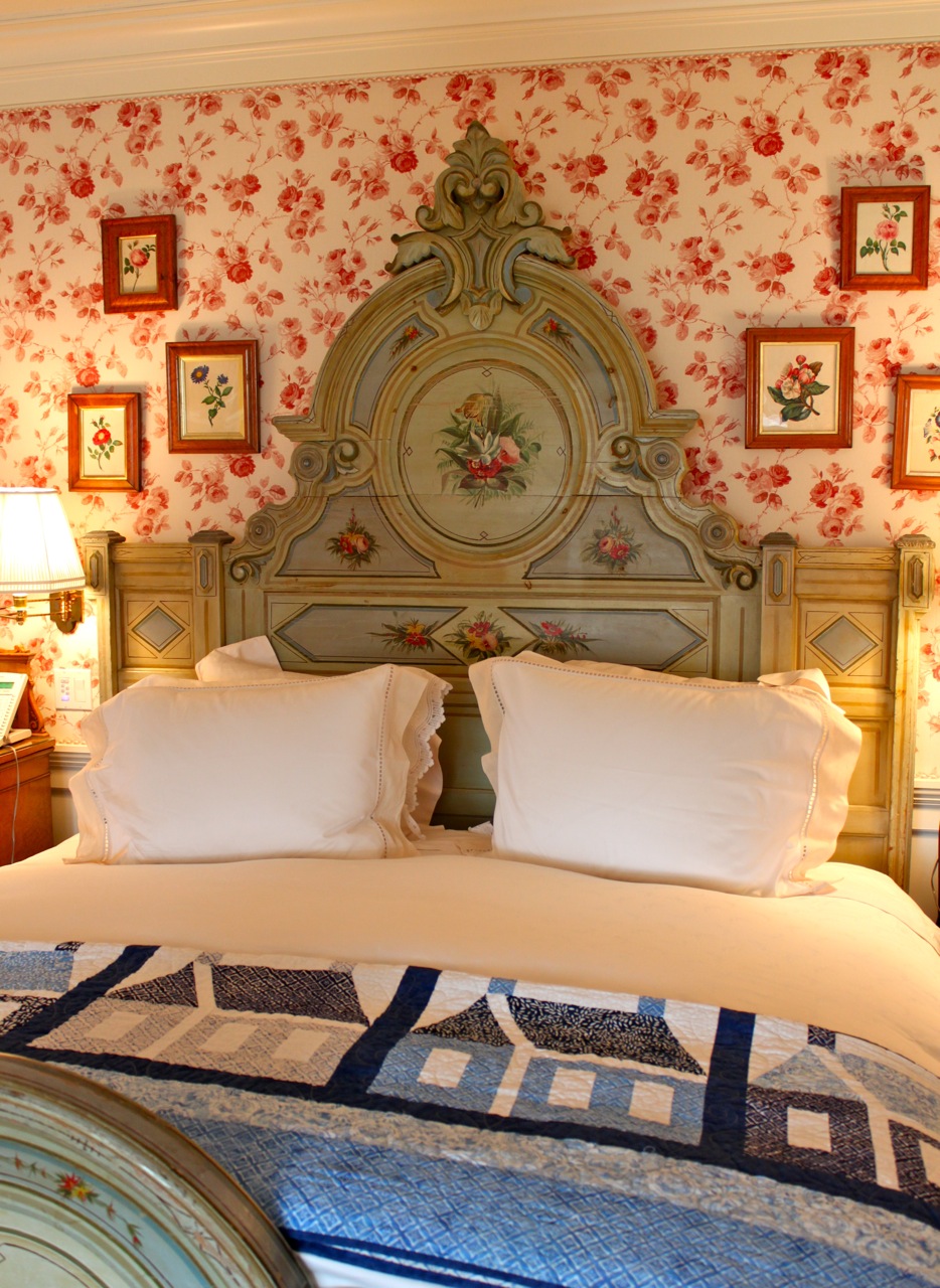 French country painted bed from Paris flea market Diamond Baratta designed Connecticut house