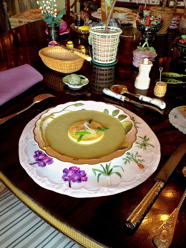 parmesan custard on asparagus soup Fifth Avenue Style