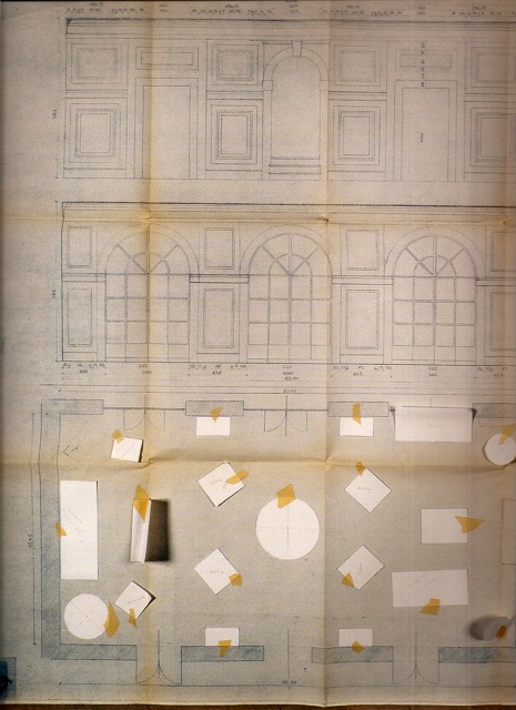 Studio Peregalli pencil sketch for Frabriano, Italy living room The Invention of the Past by Studio Peregalli