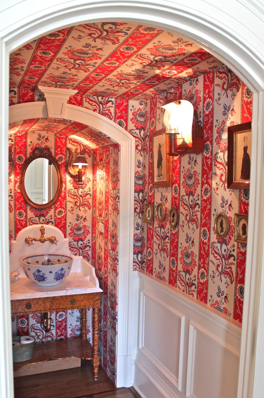 Powder room in Diamond Baratta designed house Charming powder room in Connecticut luxury home
