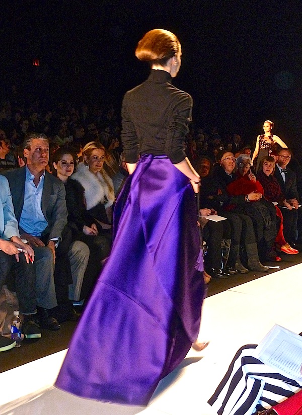 Chado Ralph Rucci duchesse satin skirt and cashmere turtleneck Ralph Rucci