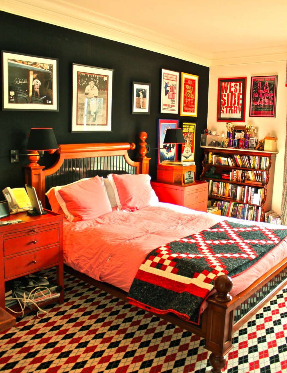 Boy's bedroom in Diamond Baratta designed Connecticut house Baseball and theater art collection